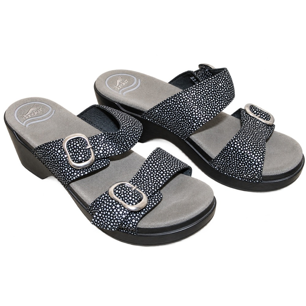 Dansko  Sophie Textured Dot Leather Wedge Slide Sandals Women 36 Black
